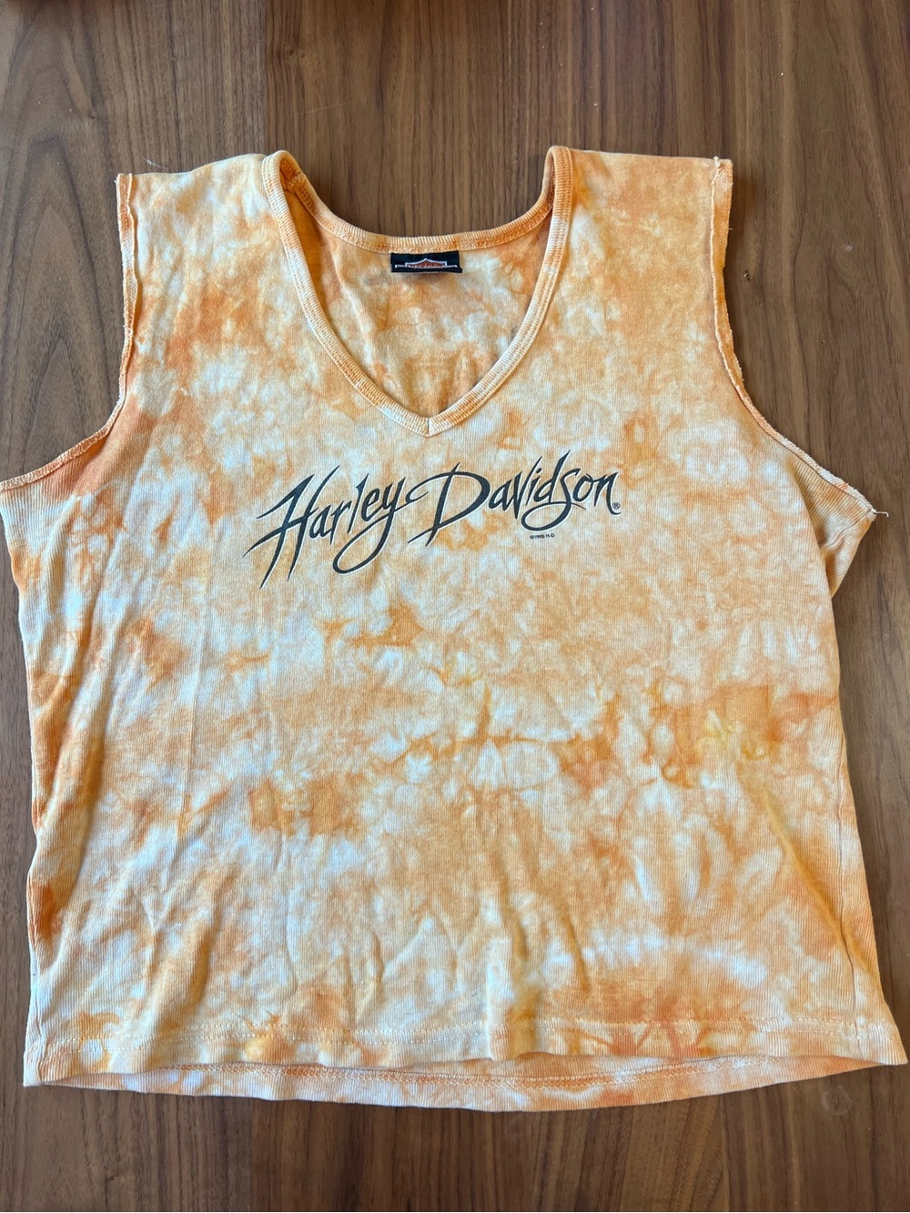 Harley-Davidson Orange Tie-Dye V-Neck Tank Top Vintage Grunge Indie Sleaze